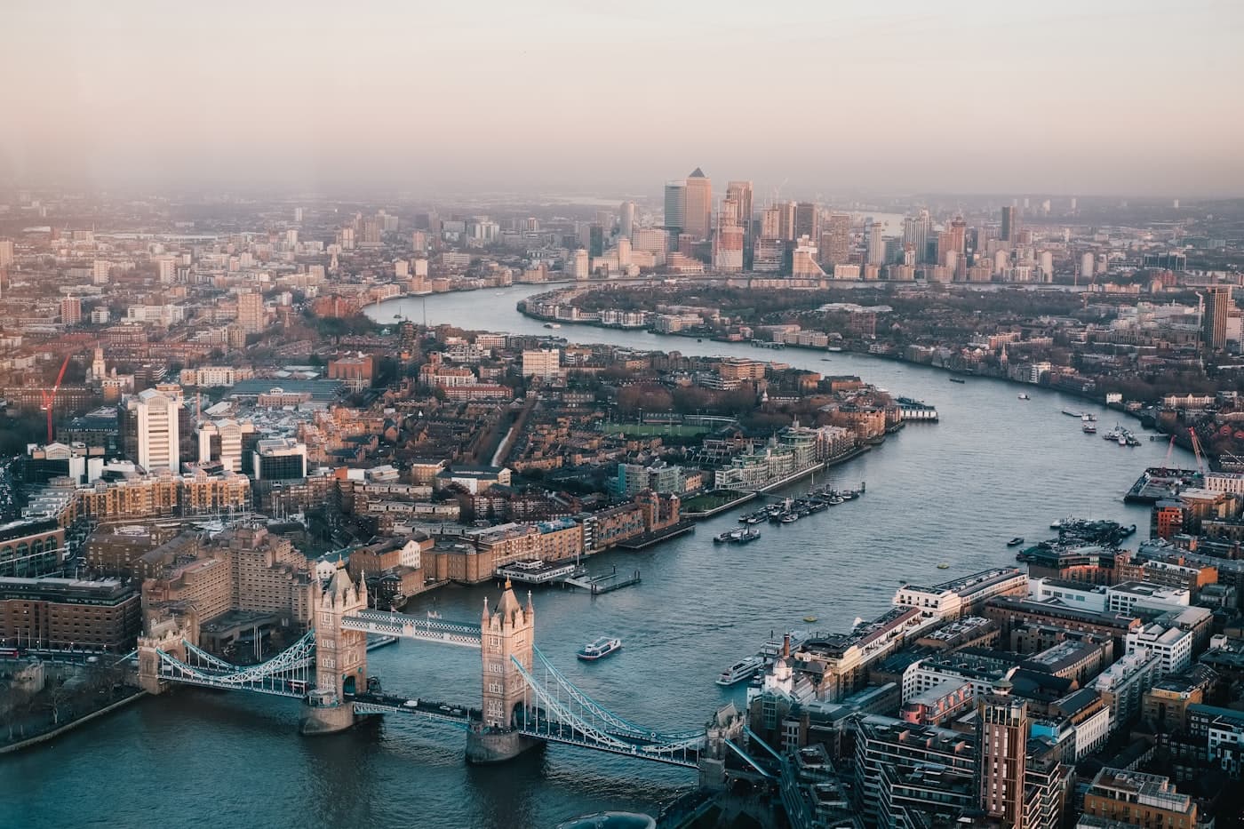 London cityscape with the Thames and Tower Bridge